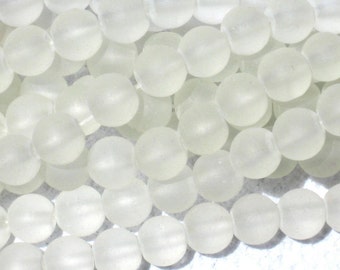 8mm Frosted Glass Round Beads White Snowflake 20