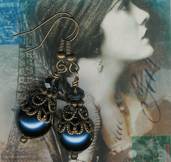 Items similar to 5.00 Sale-Kay's Earrings-Antique Brass and Dark ...