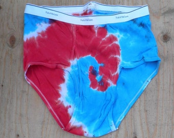 Red and Blue Spiral Tie Dye Underwear (Fruit of the Loom Mens Briefs Size 2XL) (One of a Kind)