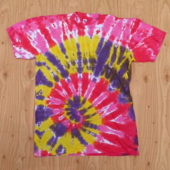 Pink Red Yellow and Purple Spiral Tie Dye T-Shirt by madebyhippies