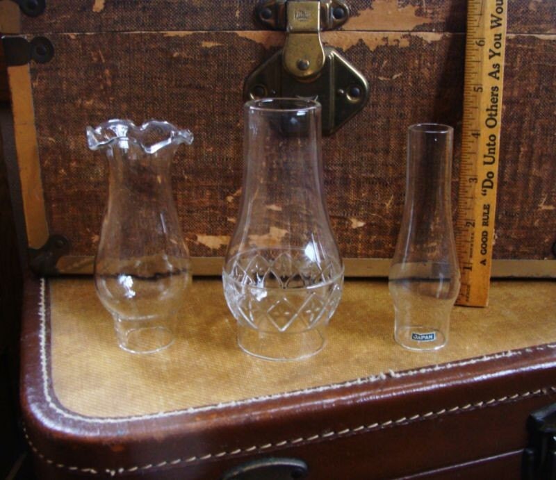 3 Vintage Mini Glass Oil Lamp Chimneys for Miniature Lamps