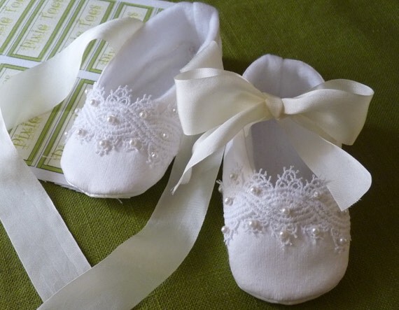 Cream or White Silk Dupioni Baby Shoes by cottagecloset on Etsy