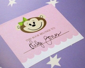 Adorable Girl Monkey Bookplates, Set of 10
