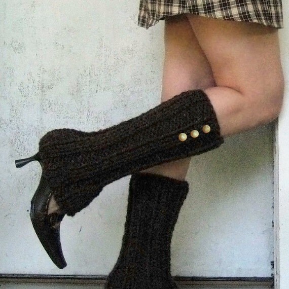 Items similar to Leg Warmers Brown Faux Boot Style with Buttons on Etsy
