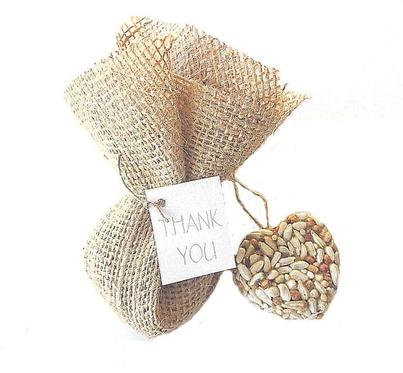 Bird Seed Hearts in Burlap Bags Personalized Party Favors