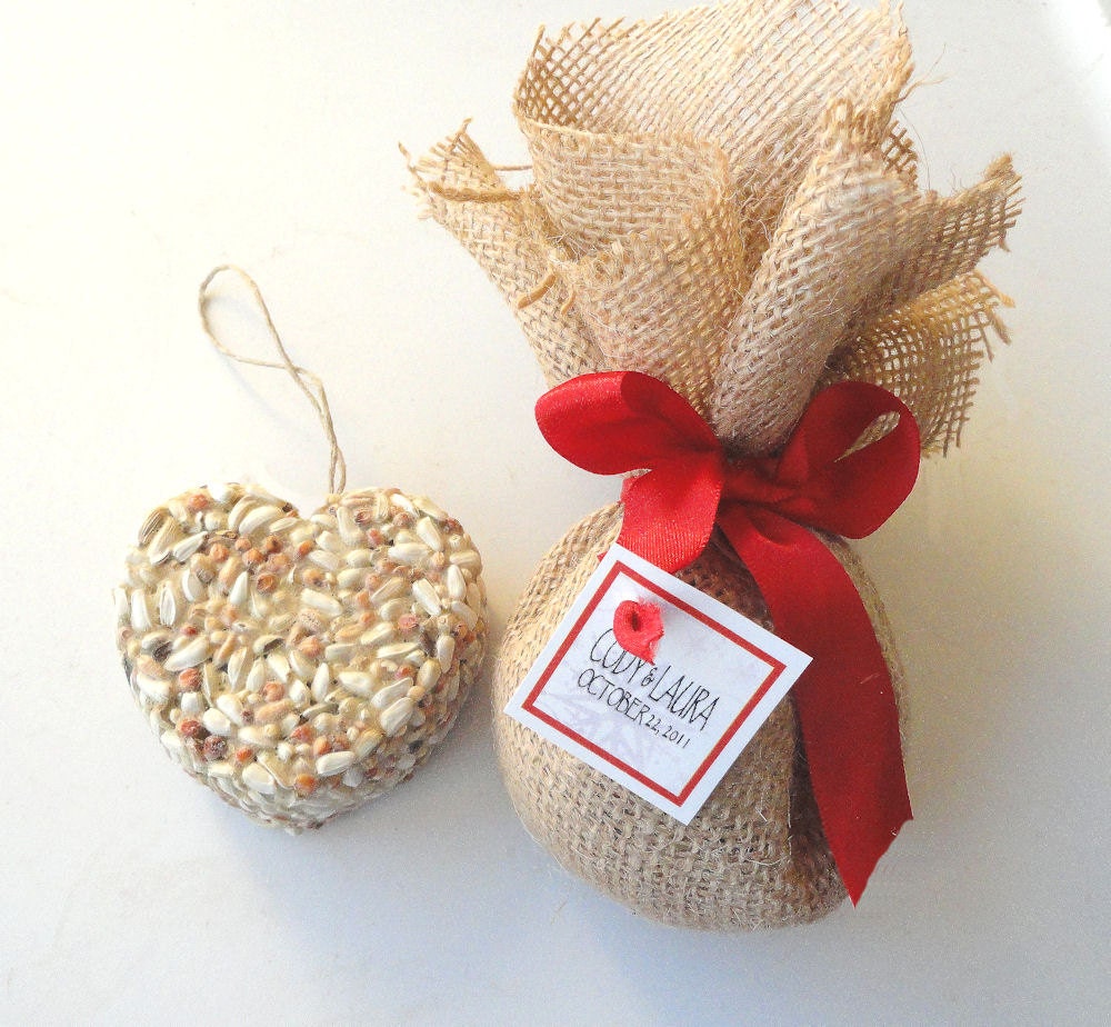 100 Bird Seed Hearts Burlap Bag Wedding Favors custom