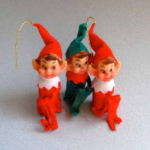 Set of Three Elf Christmas Tree Ornaments Elves by DodadChick