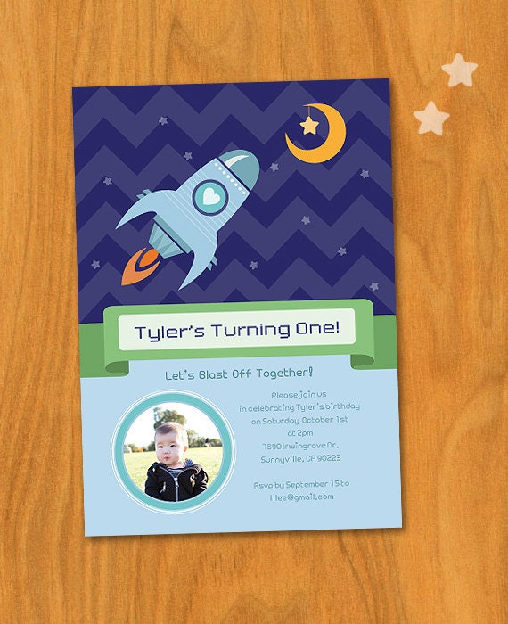 Rocket Stars Moon 5x7 DIY Invitation by MayDetails Il_570xn