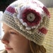 Botanical Stripe Classic Style Crochet Hat with Large flower Blossom 5 sizes newborn - adult Pattern pdf