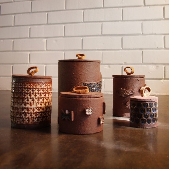 Ceramic Lidded Canister Jars Set of 5 by lsheely on Etsy