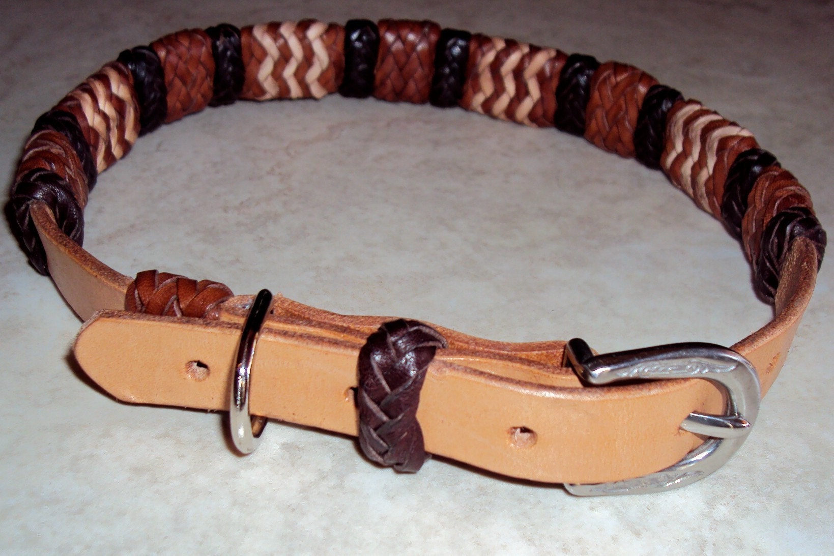 Leather dog collar with Kangaroo leather buttons by BraidARoo