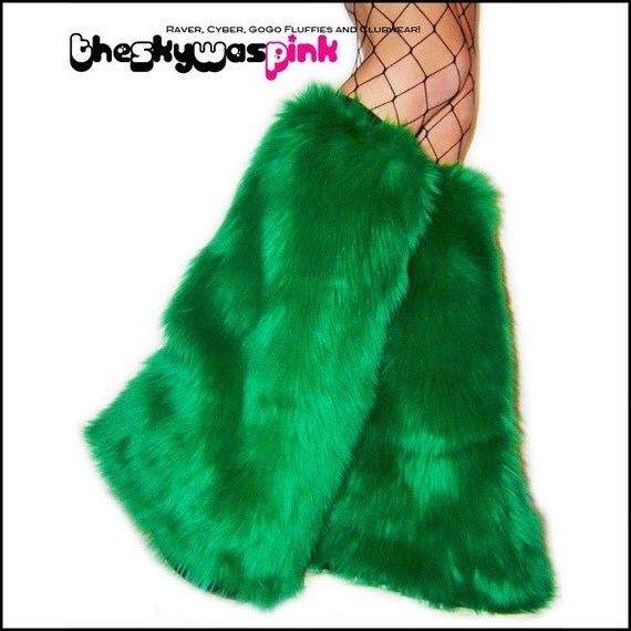 Items similar to FLUFFIES, Green Furry Leg Warmers Gogo Boot covers fluffy boots on Etsy