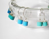 color pencil earrings in sterling silver, the green and blue series