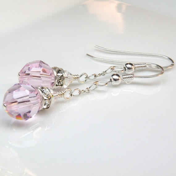 Blush Pink Crystal Earrings Sterling Silver Wedding Bridal