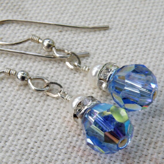 Light Blue Crystal Earrings Bridesmaid Jewelry Light