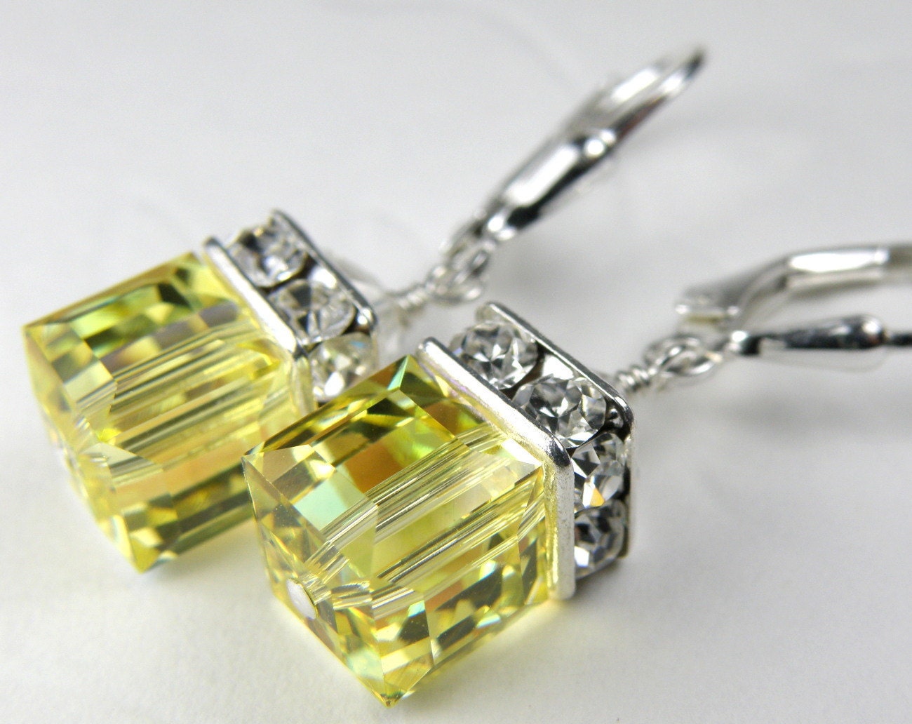 Lemon Yellow Crystal Earrings Swarovski Crystal Sterling