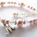 Baby bracelet with an initial...flower girl baby newborn toddler girl personalized light pink pearl and crystal bracelet