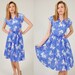 Vintage 70s Dress PERIWINKLE Blue Tropical FLORAL Midi S/M
