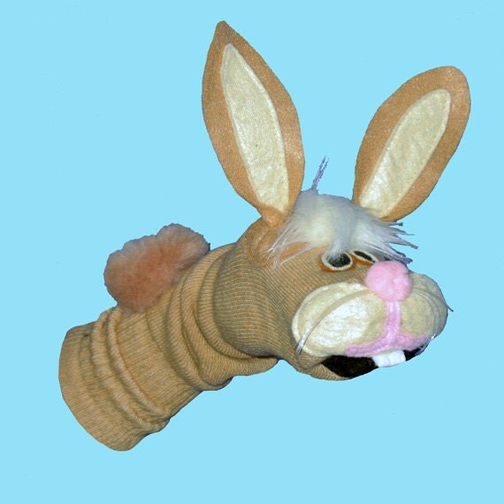 SALE Handmade Brown Bunny Rabbit Sock Puppet
