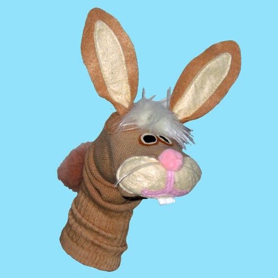 SALE Handmade Brown Bunny Rabbit Sock Puppet