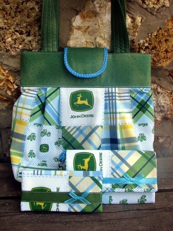 Green Plaid John Deere Purse Wallet Checkbook Cover Matching