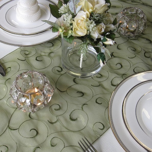 Swirl Embroidered Organza Table Runner many colors available