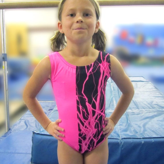 Girls Gymnastics Leotard Hot Pink Lightning Child size 4 6 8