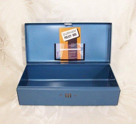 Vintage Metal Box Blue Combination Lock File Handle