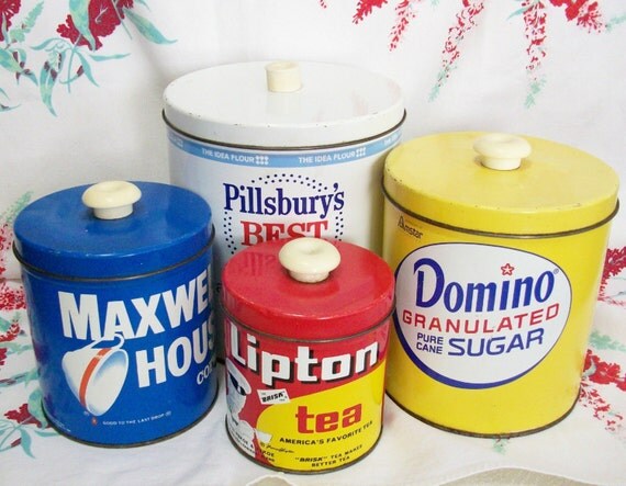 sugar rim coffee Pillsburys by Set of Vintage PeachyChicBoutique Canister Four