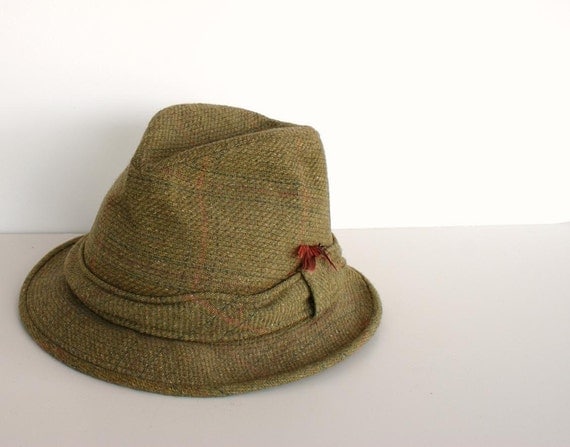 Items similar to Vintage Mens Hat Green Tweed Dude Grey on Etsy