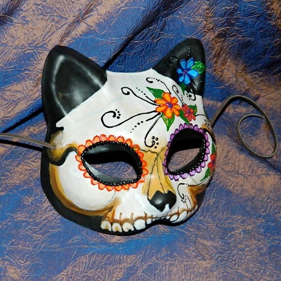 Dia de Los Muertos Kitty Cat Mask Adult Size Goth Cosplay