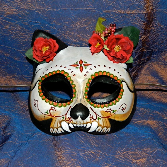 RESERVED Dia de Los Muertos Kitty Cat Mask Adult Size Goth