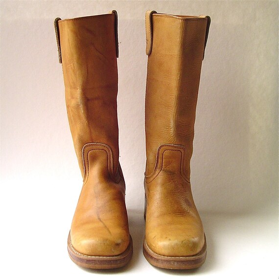 vintage Distressed Caramel Brown Leather Campus Boots