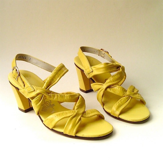60s vintage Selby Lemon Yellow Strappy Leather Sandals