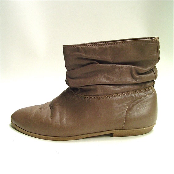 vintage 80's Taupe Leather Slouch Boots