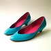 80s vintage Turquoise Leather Mini Wedge Heel Pumps
