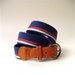 vintage Navy Blue Striped Woven Fabric and Leather Belt