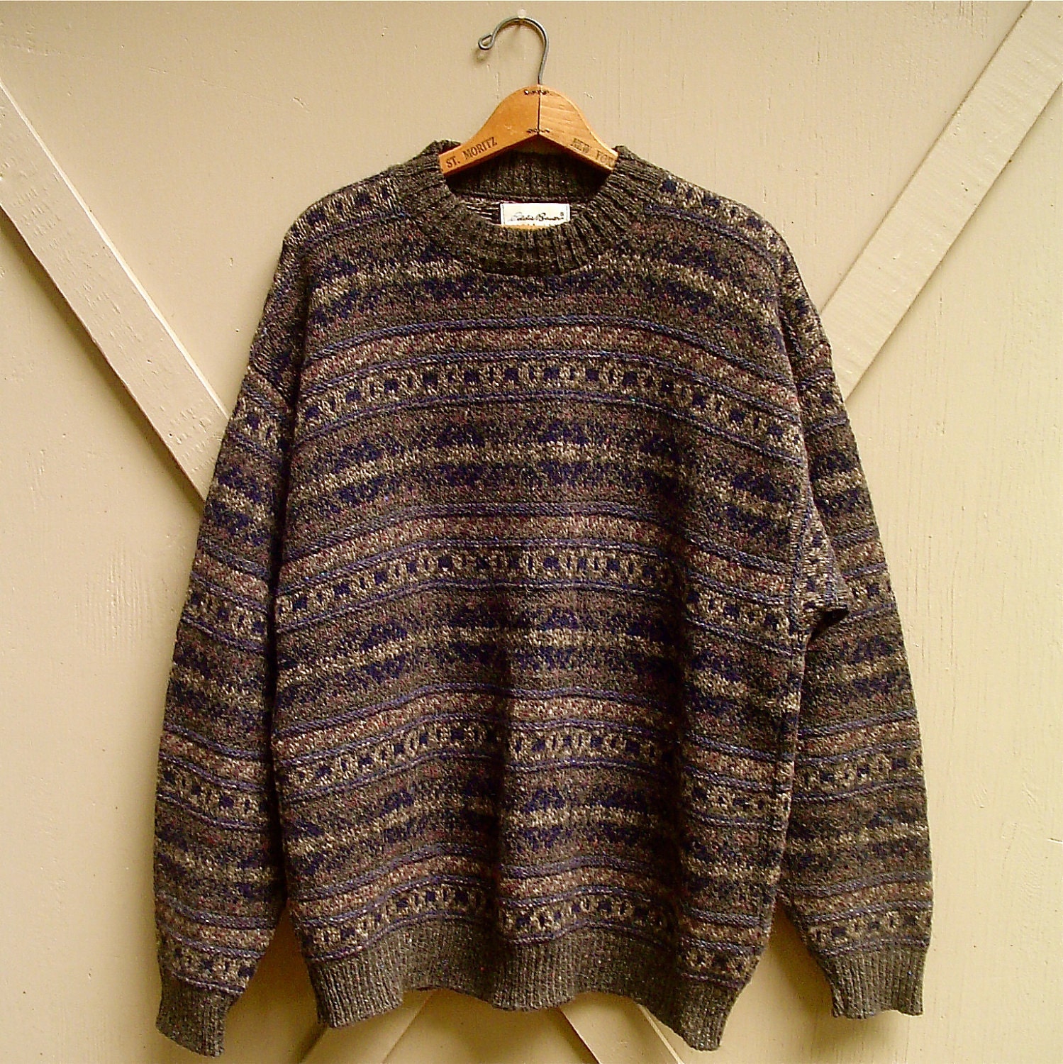 90s vintage Eddie Bauer Woodland Patterned Woolen Sweater