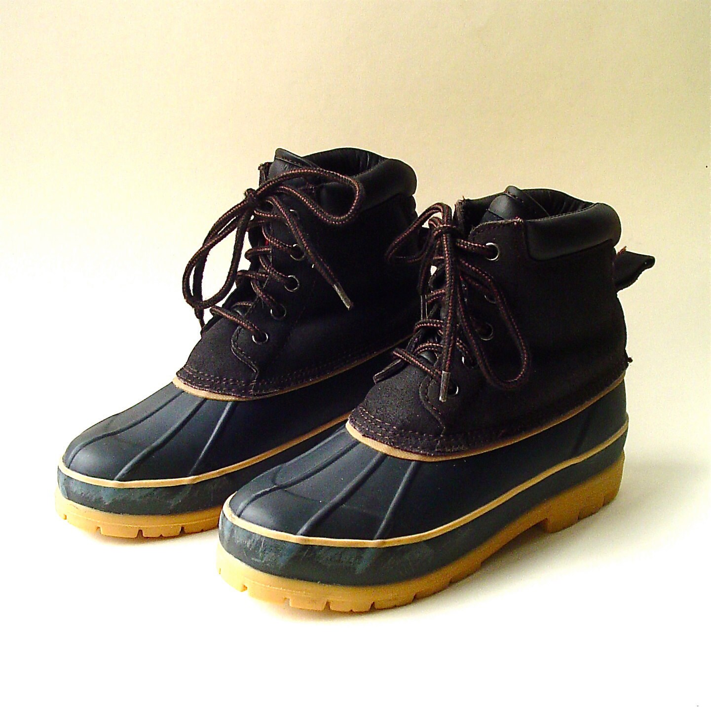 duck boots blue and tan