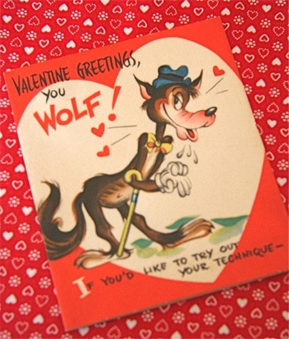 Vintage 50s Valentine with Wolf