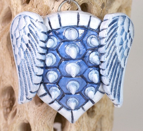 Spiked Blue Turtle Shell Pendant