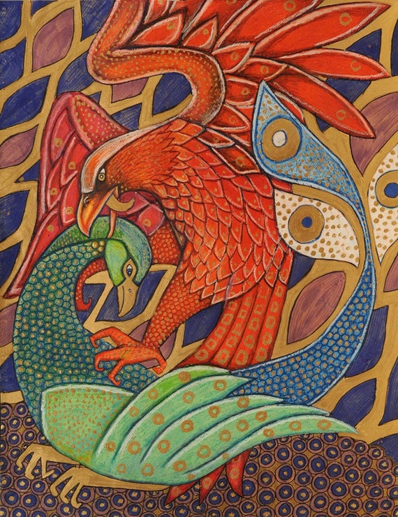 Art Nouveau Bird Eagle Peacock Animal Eastern Art Print by