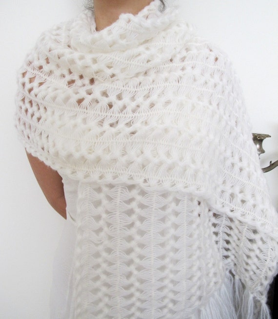 White Crochet Shawl Bridal Wrap Wedding By Crochetbutterfly 2063