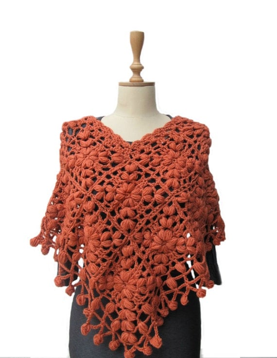 Crochet Poncho Capelet Burnt Orange by crochetbutterfly on Etsy