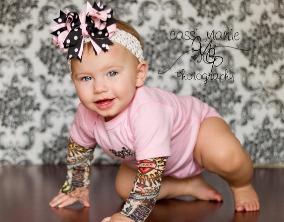 tattoo sleeve onesie sleeves own tattoos heartbreaker etsy build rock applique pink tshirt babies via