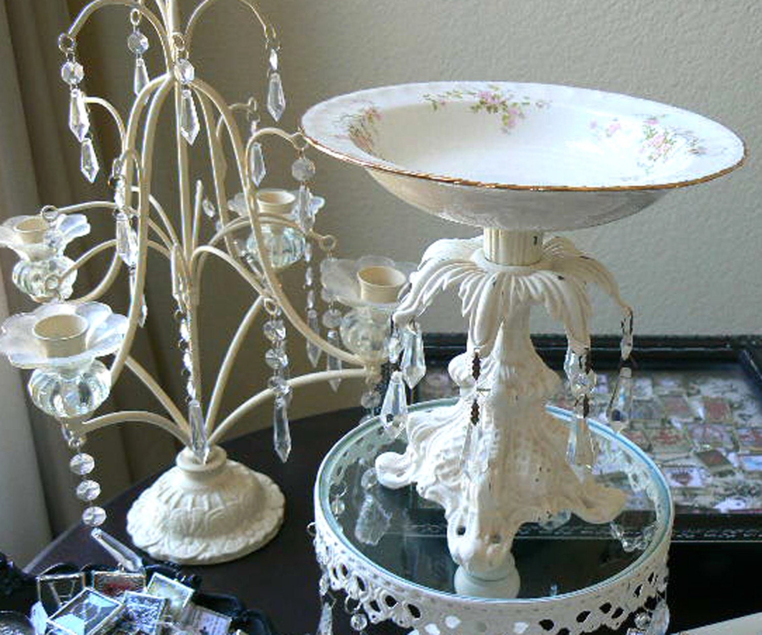 Upcycled and Repurposed Vintage China Bowl and Iron Crystal