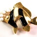 Vintage Striped Fish Blowing Bubbles Black White Enamel