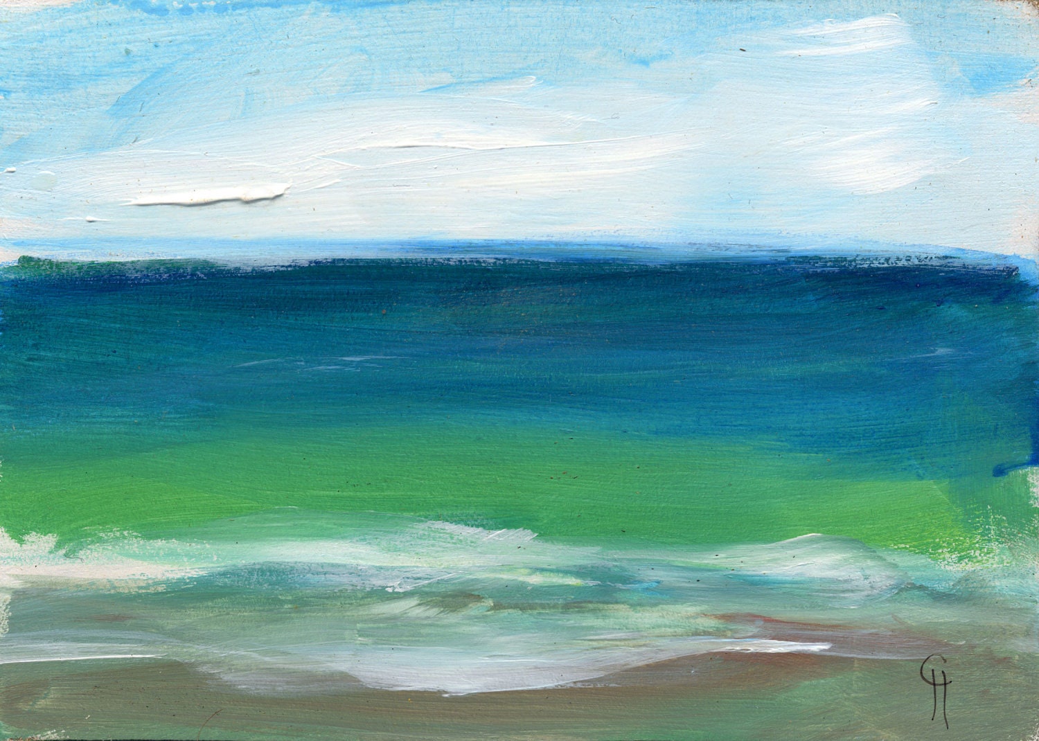 Blue Green Ocean Waves Beach North Carolina Original Oil