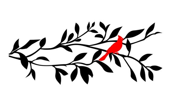 Cardinal in tree branch vinyl wall decal