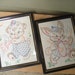 Vintage Pair Childs Embroidered Pictures Bunny Bear Drums and Horns Framed 9 x 7" / embroidered animals / bunny/ bear